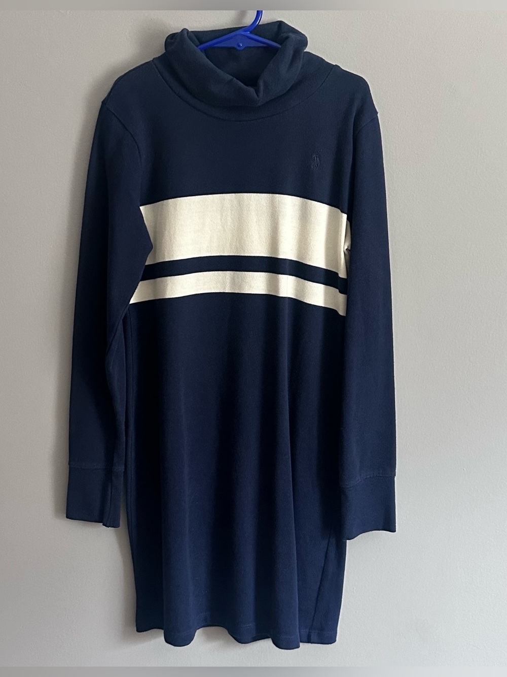 Ralph Lauren Girls Navy Colorblock Turtleneck Knit  Dress Size M (8-10)